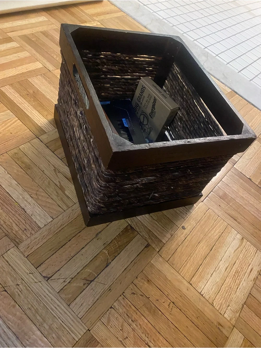 Woven & wood Dark Brown Decorative Storage Basket